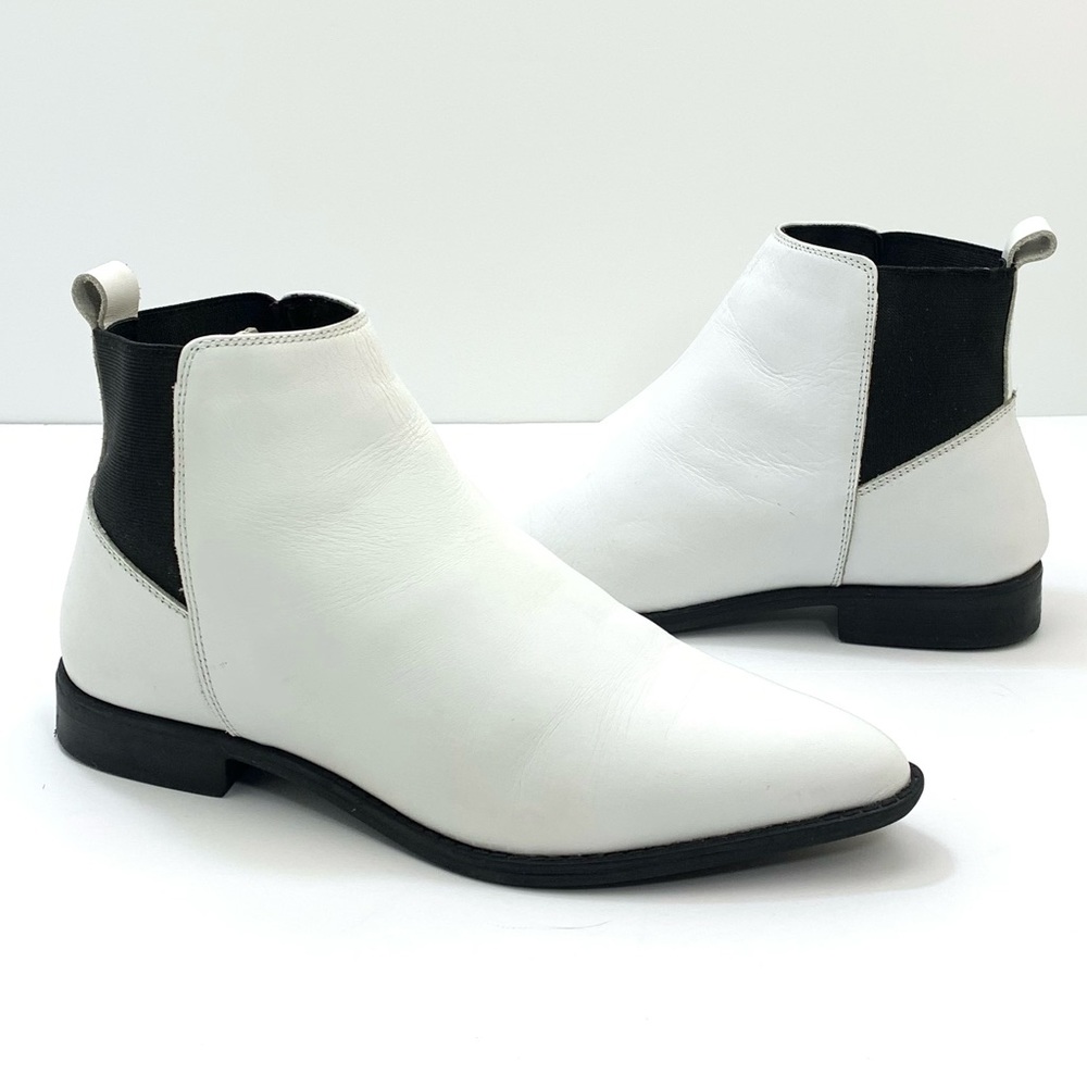 ASOS White Leather Colorblock Chelsea Ankle Booties